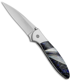 Santa Fe Stoneworks Customized Kershaw Leek A/O Knife Blue/MOP (3" Bead Blast)