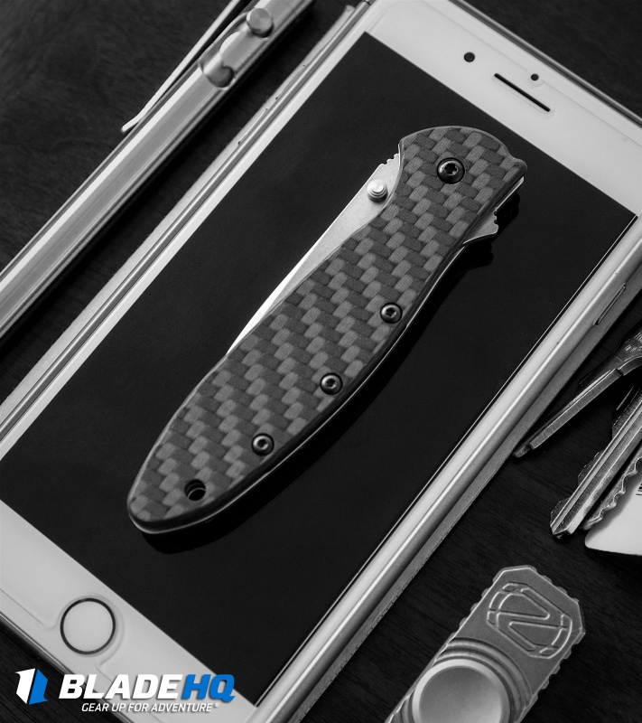 Kershaw Leek Assisted Opening Knife Black Carbon Fiber (3" Stonewash) 1660CF