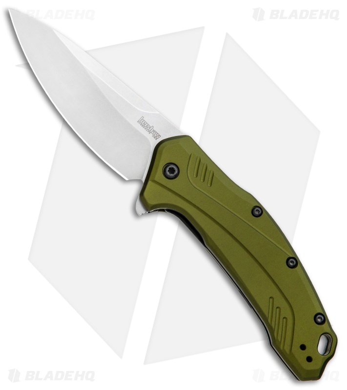 Kershaw Link Drop Point Knife Olive Al (3.25" Stonewash) 1776OLSW