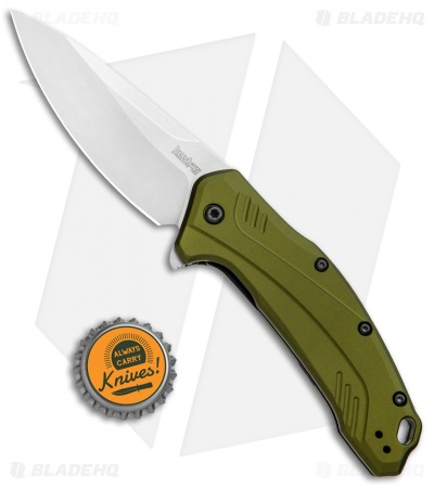 Kershaw Link Drop Point Knife Olive Al (3.25" Stonewash) 1776OLSW
