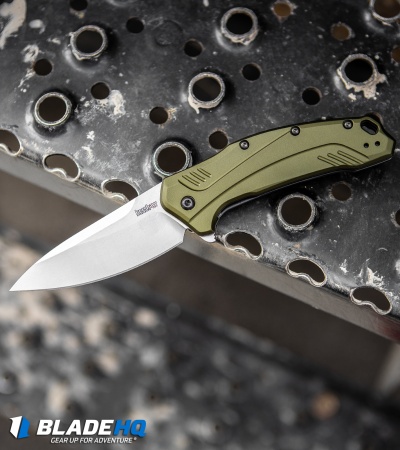 Kershaw Link Drop Point Knife Olive Al (3.25" Stonewash) 1776OLSW