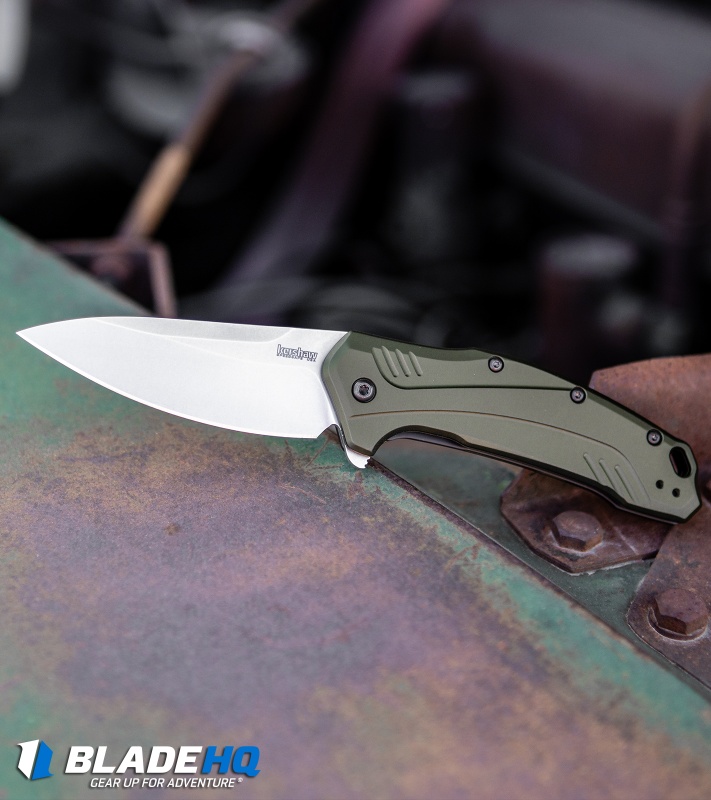 Kershaw Link Drop Point Knife Olive Al (3.25" Stonewash) 1776OLSW