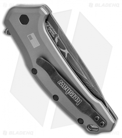 Kershaw Link Drop Point Knife Gray Aluminum (3.25" Damascus) KS1776GRYDAM
