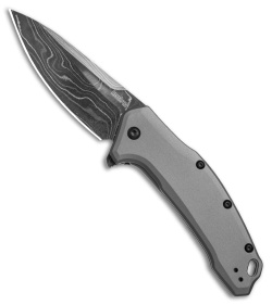 Kershaw Link Drop Point Knife Gray Aluminum (3.25" Damascus) KS1776GRYDAM