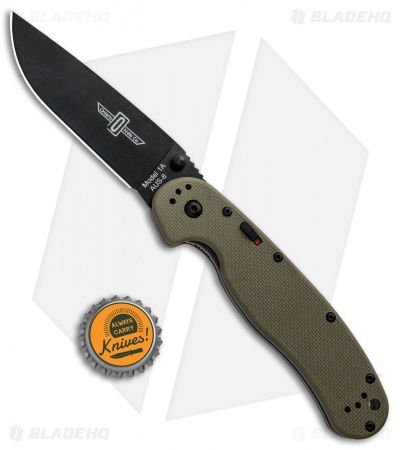 Ontario RAT Model 1A Spring Assisted Knife OD Green G-10 (3.625" Black) 8871OD