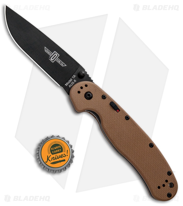 Ontario RAT Model 1A Spring Assisted Knife Tan G-10 (3.625" Black) 8871TN