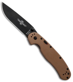 Ontario RAT Model 1A Spring Assisted Knife Tan G-10 (3.625" Black) 8871TN