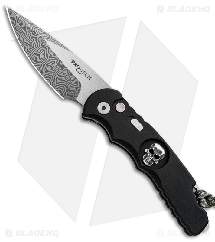 Pro-Tech Lerch TR-5 Skull Custom Automatic Knife Black (3.25" 2-Tone Damascus)
