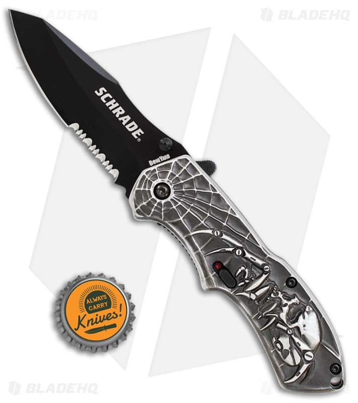 Schrade Boneyard Series Spider MAGIC Spring Assisted Knife (3.25" Black Serr)