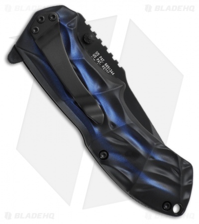 Smith & Wesson Knives Black Ops Smoked Blue Tanto Knife (3.35" Serr) SWBLOP3TBLS