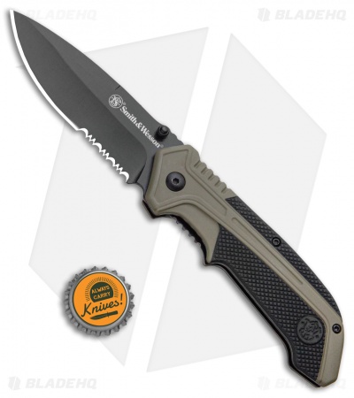 S&W S.A. Thumb Stud Spring Assisted Knife OD Green Aluminum (3.5" Black)