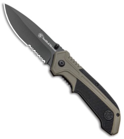 S&W S.A. Thumb Stud Spring Assisted Knife OD Green Aluminum (3.5" Black)