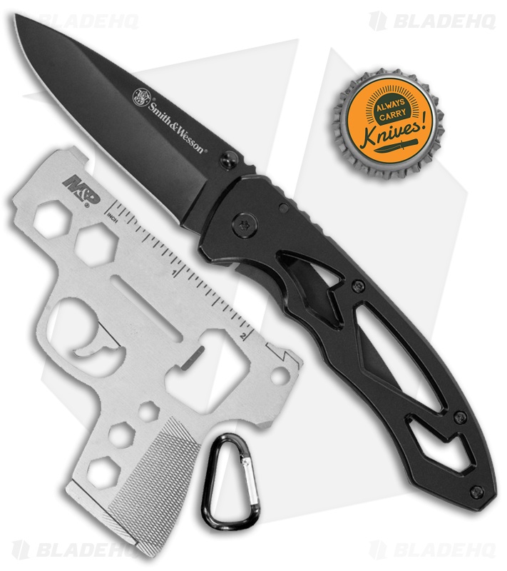 S&W Frame Lock Knife/Multi-Tool Combo Pack Black Steel (3" Black Stainless)