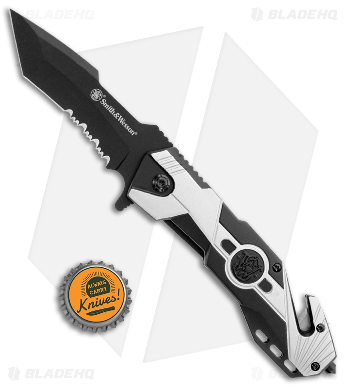 Smith & Wesson Liner Lock Knife  Black/Silver Aluminum (3.50" Serr Black)