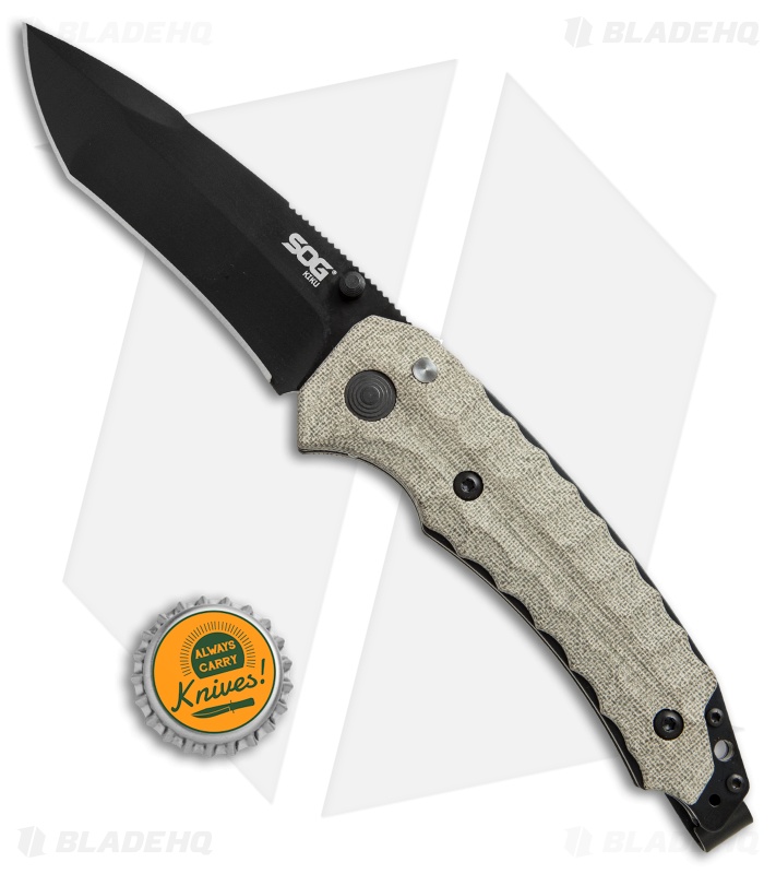 SOG Kiku Spring Assisted Knife Linen Micarta (3.5" Black) KU-3002
