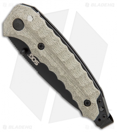 SOG Kiku Spring Assisted Knife Linen Micarta (3.5" Black) KU-3002