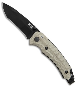 SOG Kiku Spring Assisted Knife Linen Micarta (3.5" Black) KU-3002