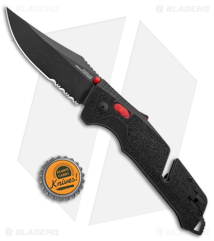 SOG Trident AT-XR Lock Knife Black/Red Clip Point (3.7" Black Serr)