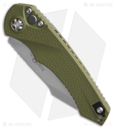 Heretic Knives Mini Pariah S/E Automatic Knife OD Green Polymer (3.3" Stonewash)