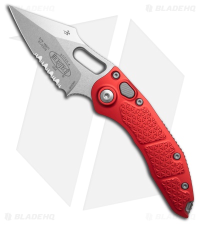 Microtech Stitch Automatic Knife Red Aluminum (3.75" SW Serrated) 169-11RD