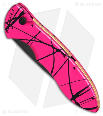 Piranha Fusion Automatic Knife Pink Aluminum (3.5" Black Serrated)