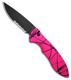 Piranha Fusion Automatic Knife Pink Aluminum (3.5" Black Serrated)