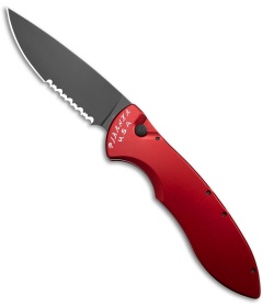Piranha Fusion Automatic Knife Red Aluminum (3.5" Black Serr)