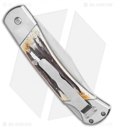 Bear and Son Automatic Lockback Knife Stag Bone  (3.5" Satin)