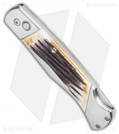 Bear and Son Automatic Lockback Knife Stag Bone  (3.5" Satin)