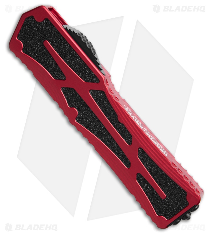 Heretic Knives Colossus D/E OTF Automatic Knife Red (3.5" Black DLC Full Serr)