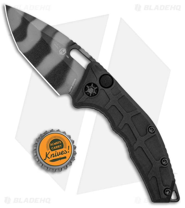Heretic Knives Martyr Automatic Knife Black Aluminum (3" Tiger Stripe)