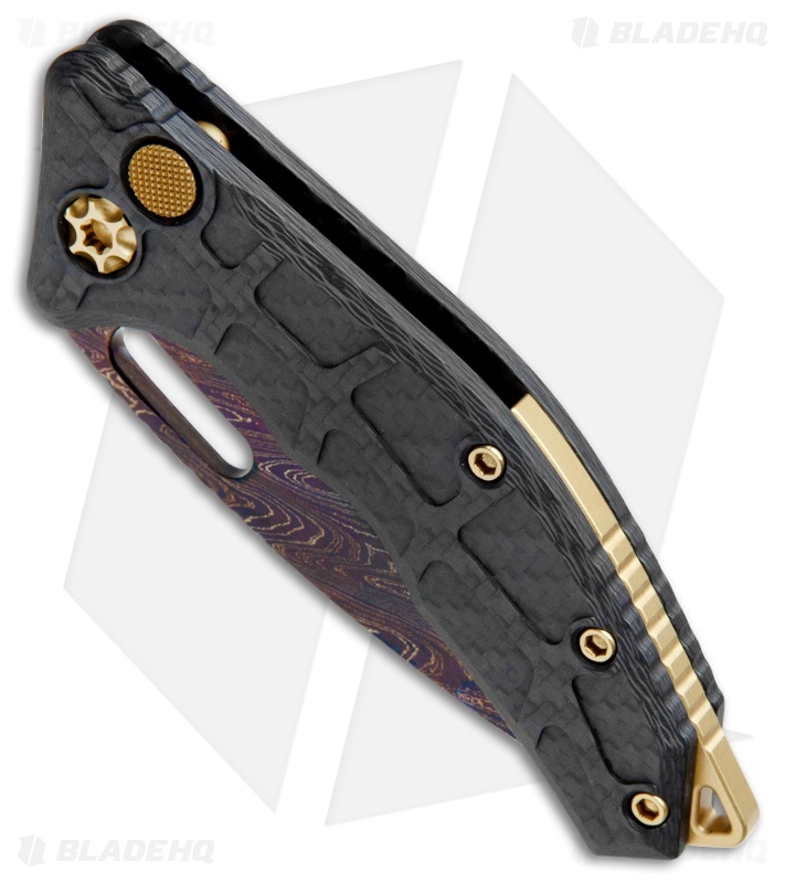 Heretic Knives Martyr Automatic Knife CF w/ Gold TiN HW (3" Blued Damascus)