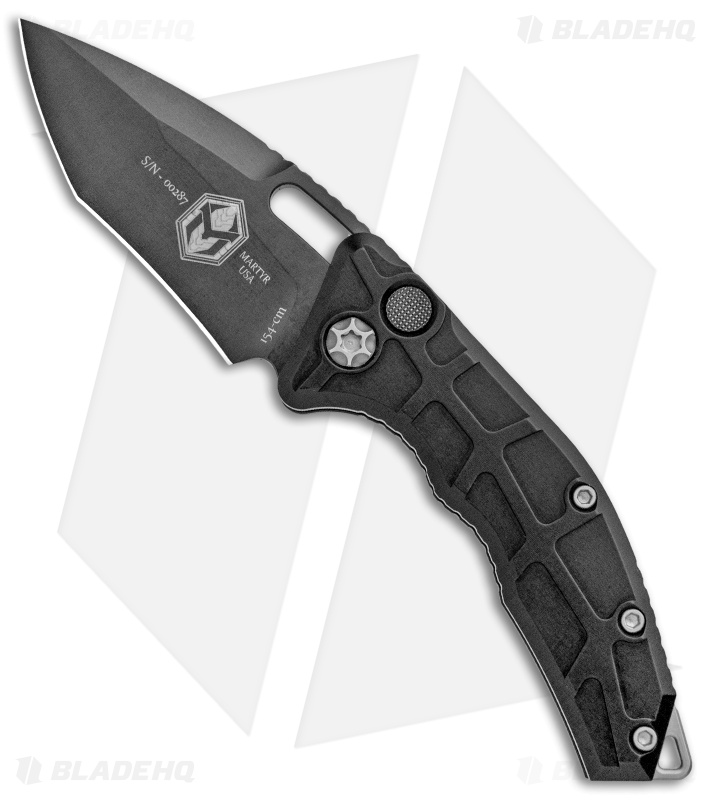 Heretic Knives Martyr Recurve Automatic Knife Black Tactical (3" Black)