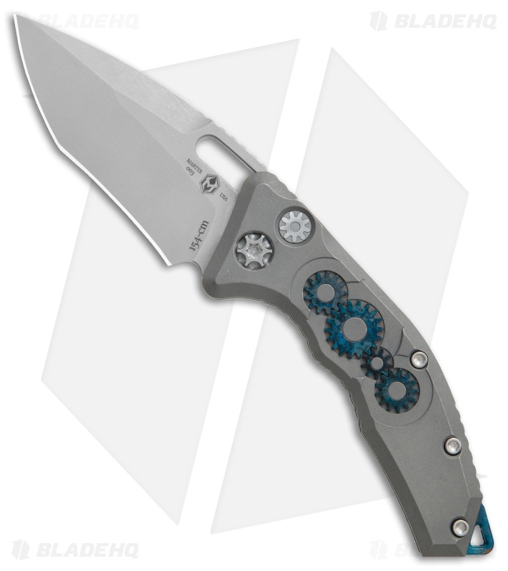 Heretic Knives Martyr Recurve Automatic Knife Ti/Patina Cu Gear (3" Battleworn)