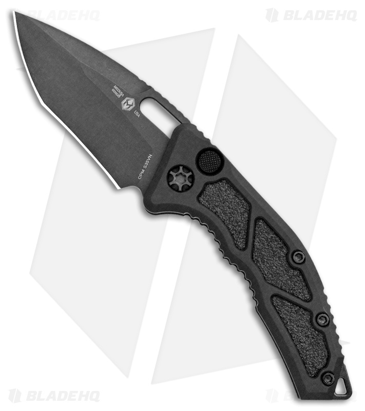 Heretic Knives Medusa Automatic Recurve Tactical Knife Black Al (3" Black DLC)