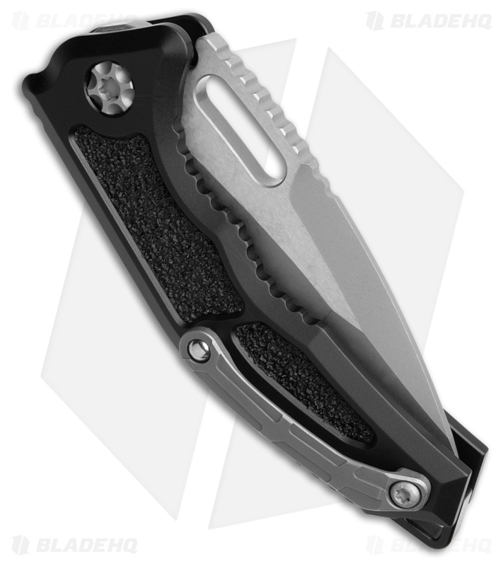 Heretic Knives Medusa Recurve Automatic Knife Black Aluminum (3" Battleworn)