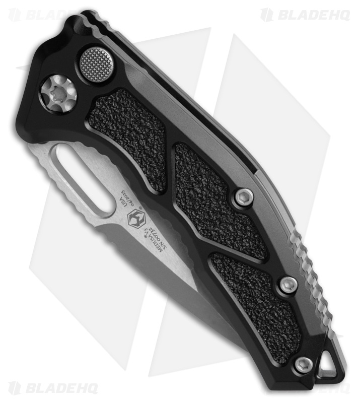 Heretic Knives Medusa Recurve Automatic Knife Black Aluminum (3" Battleworn)
