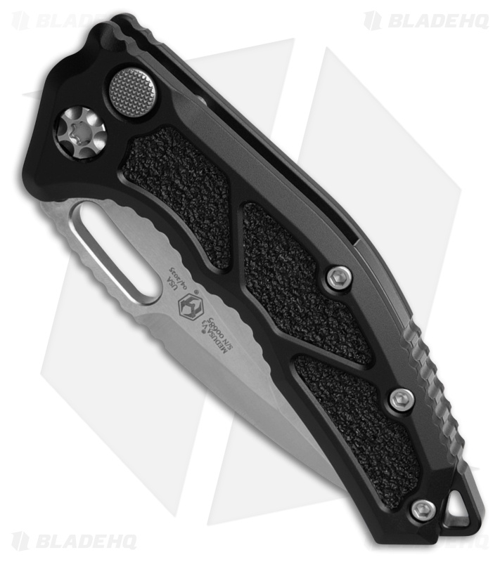 Heretic Knives Medusa Recurve Automatic Knife Black Aluminum (3" Stonewash)