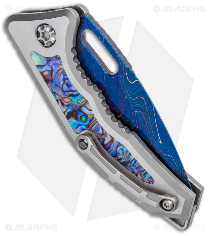 Heretic Knives Medusa Tanto Automatic Knife Ti/Abalone Blued (3" Dama/Recurve)