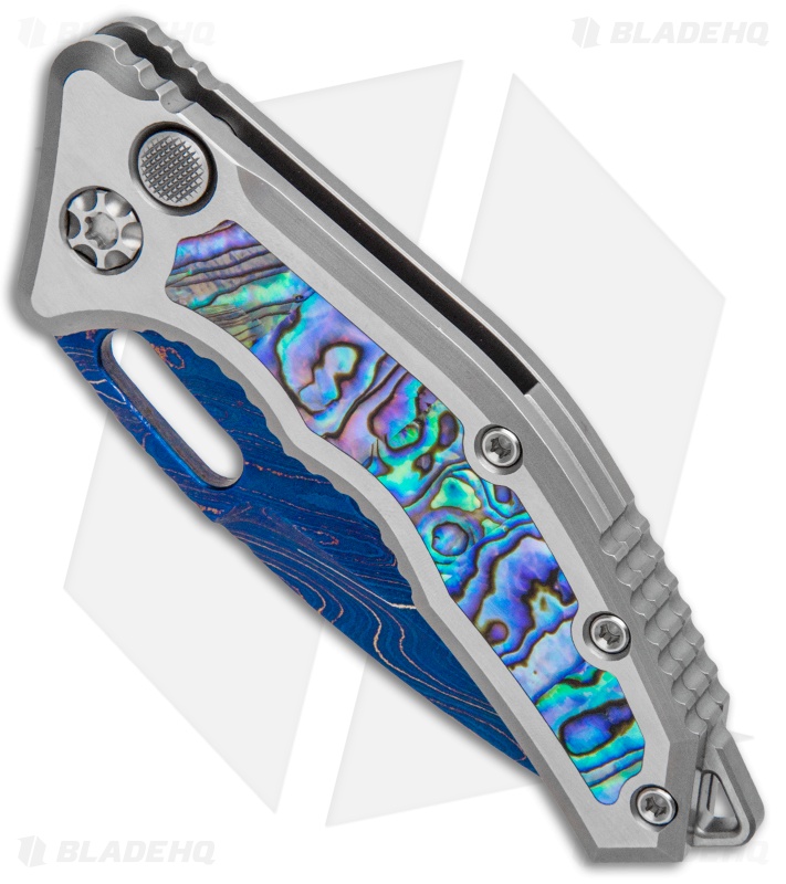Heretic Knives Medusa Tanto Automatic Knife Ti/Abalone Blued (3" Dama/Recurve)