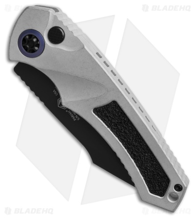 Heretic Knives Pariah Automatic Knife Blizzard Worn w/ Blue (3.75" Black)