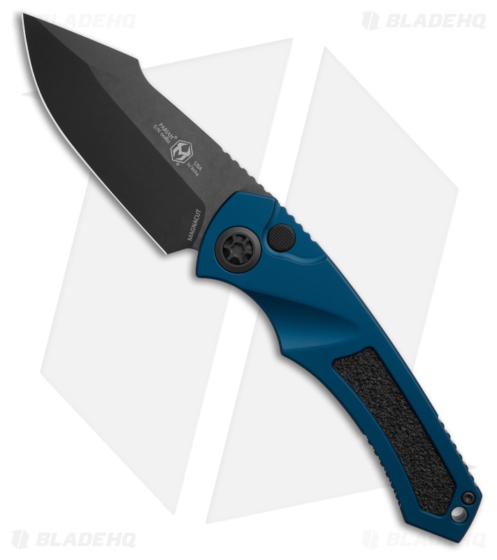 Heretic Knives Pariah Auto Knife Blue Aluminum W/ Grip Inserts (3.8" DLC)