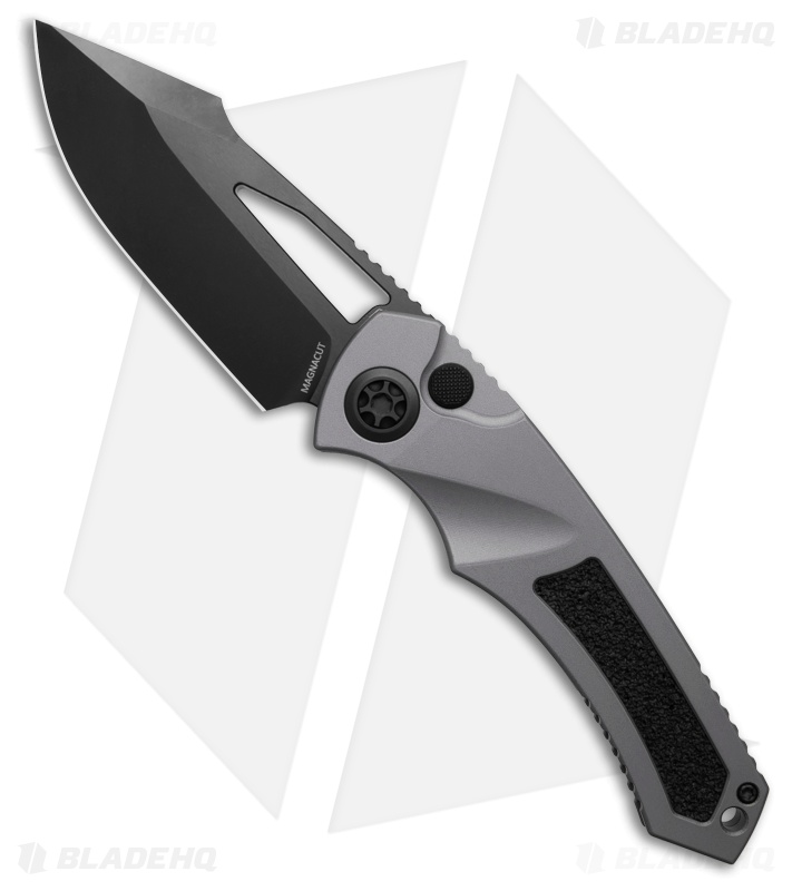 Heretic Knives Pariah MagnaCut Button Lock Knife Gray/Black Aluminum (3.8" DLC)