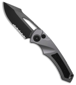 Heretic Knives Pariah MagnaCut Button Lock Knife Gray/Black Al (3.8" DLC Serr)