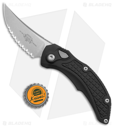 Microtech Brachial Automatic Knife Black Aluminum (3.25" Serrated Stonewash)