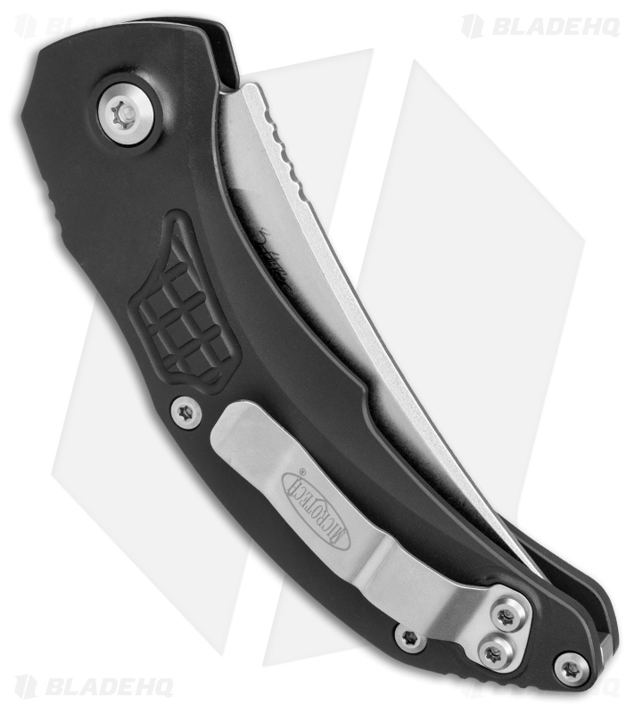 Microtech Brachial Automatic Knife Black Aluminum (3.25" Serrated Stonewash)