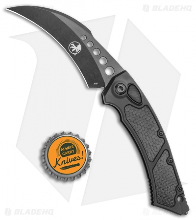 Microtech Signature Series Hawk Auto Knife Black Al. CF Inlay (4" Black DLC)