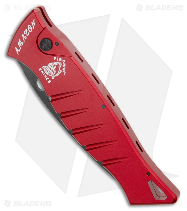 Piranha Amazon Automatic Knife Red Tactical (3.45" Black Serr)