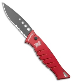 Piranha Amazon Automatic Knife Red Tactical (3.45" Black Serr)