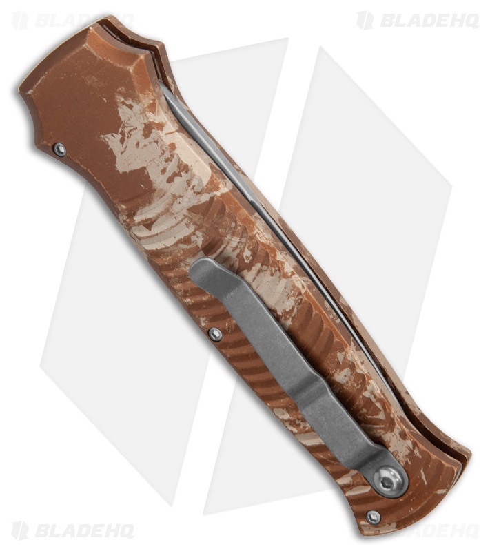 Piranha Bodyguard Automatic Knife Desert Camo (3.3" Stonewash Serr)